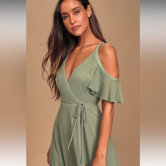Easy Listening Sage Green Cold-Shoulder Wrap Maxi Dress - Picture 4 of 7